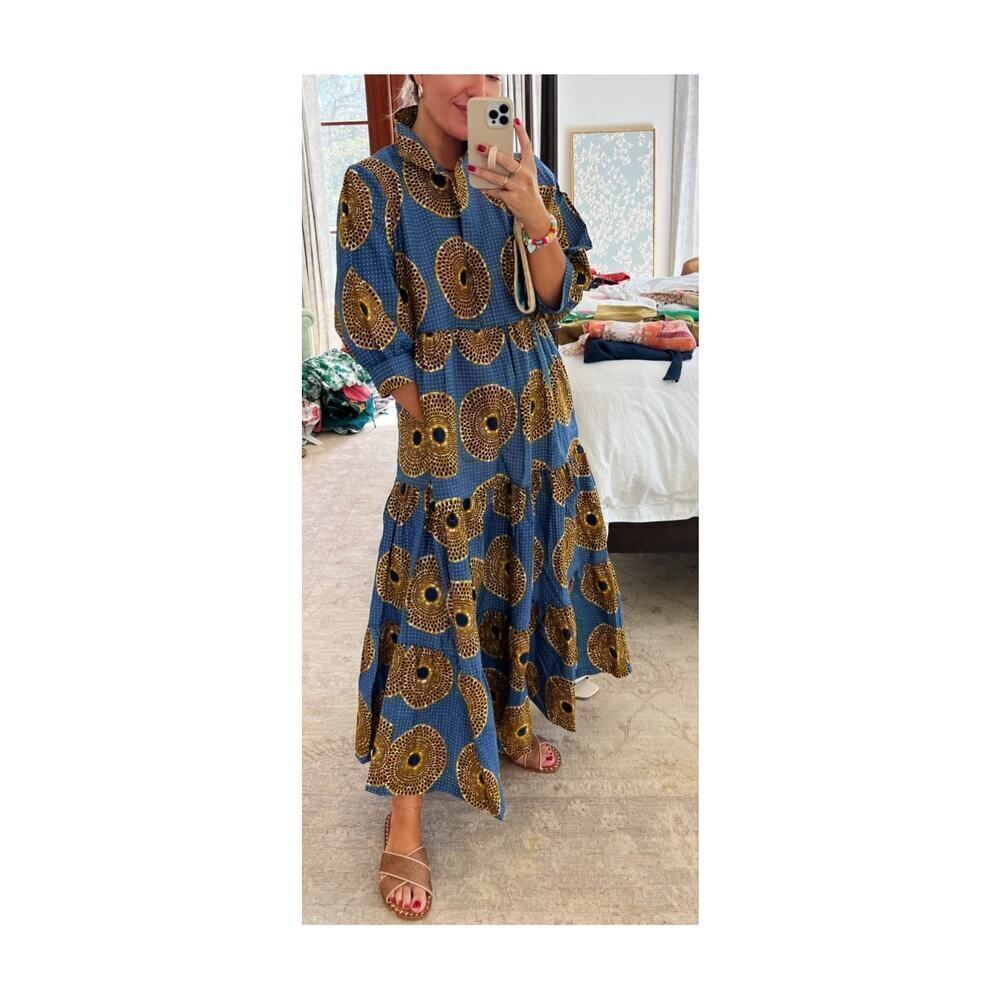 The Oula Company Blue Geometric Midi Maxi Dress Sz. S